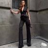 Cross-border European and American elegant high-end sleeveless suit collar vest top, new export women's high-waisted pants set