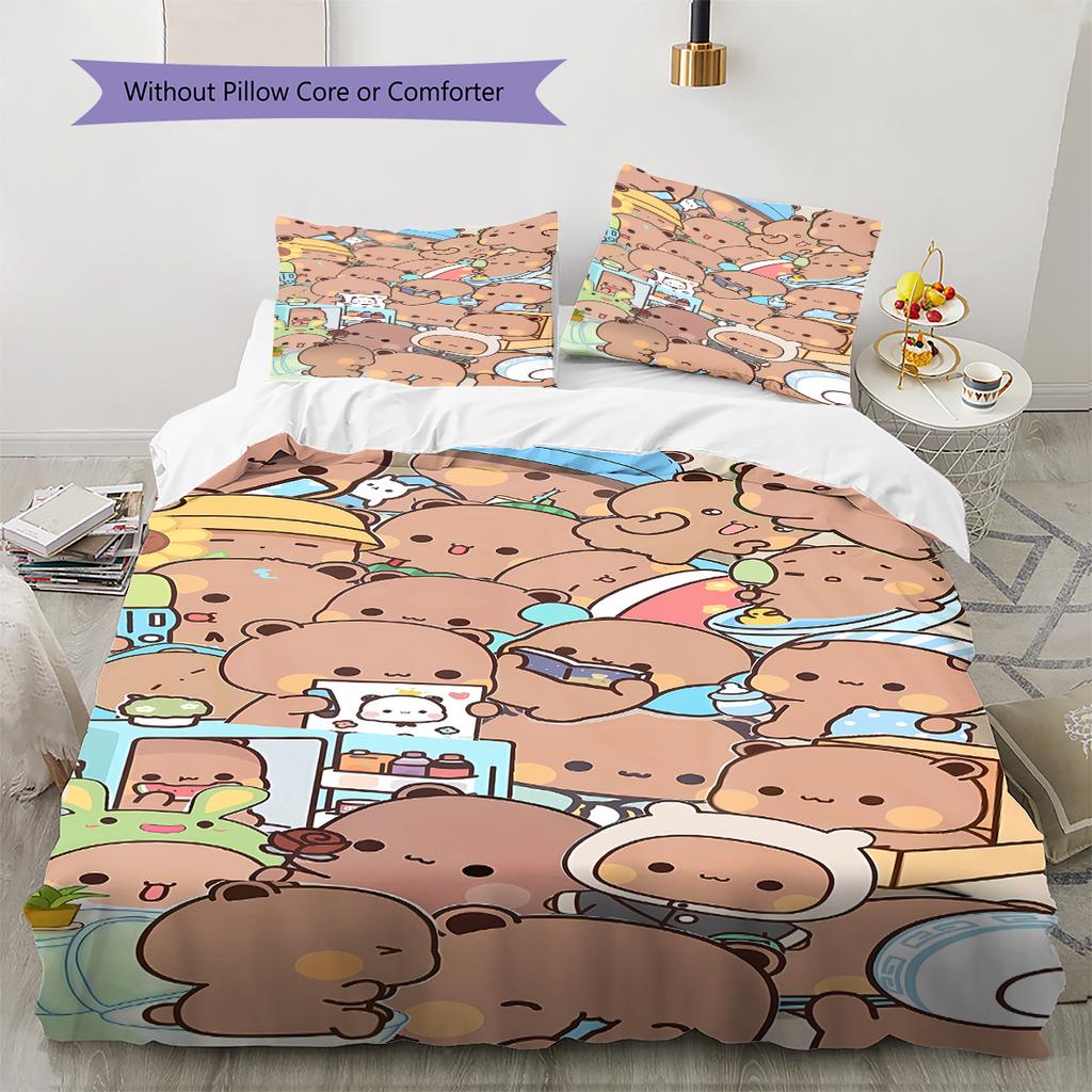 H260212Peach Goma Pattern Bedding,Quilt Set Quilt Cover Pillowcase Home Birthday Gift (1 * duvet cover + 2 * pillowcase, without core)