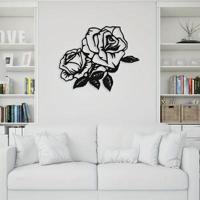 1pc Rose Flower Metal Black Silhouette Ornament - Wall Hanging Decoration for Living Room, Valentine's Gift