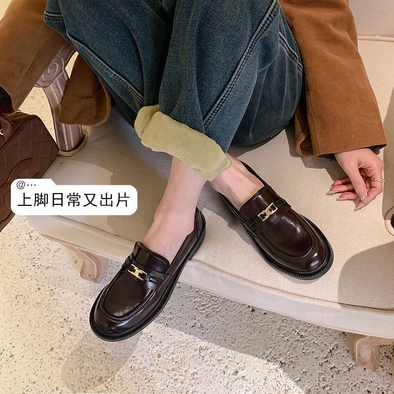 Kai spirálové dveře zlatá přezka jeden pedál silný podpatek platforma mokasíny všestranné dámské vysokoškolský styl malé kožené boty lodičky dámské