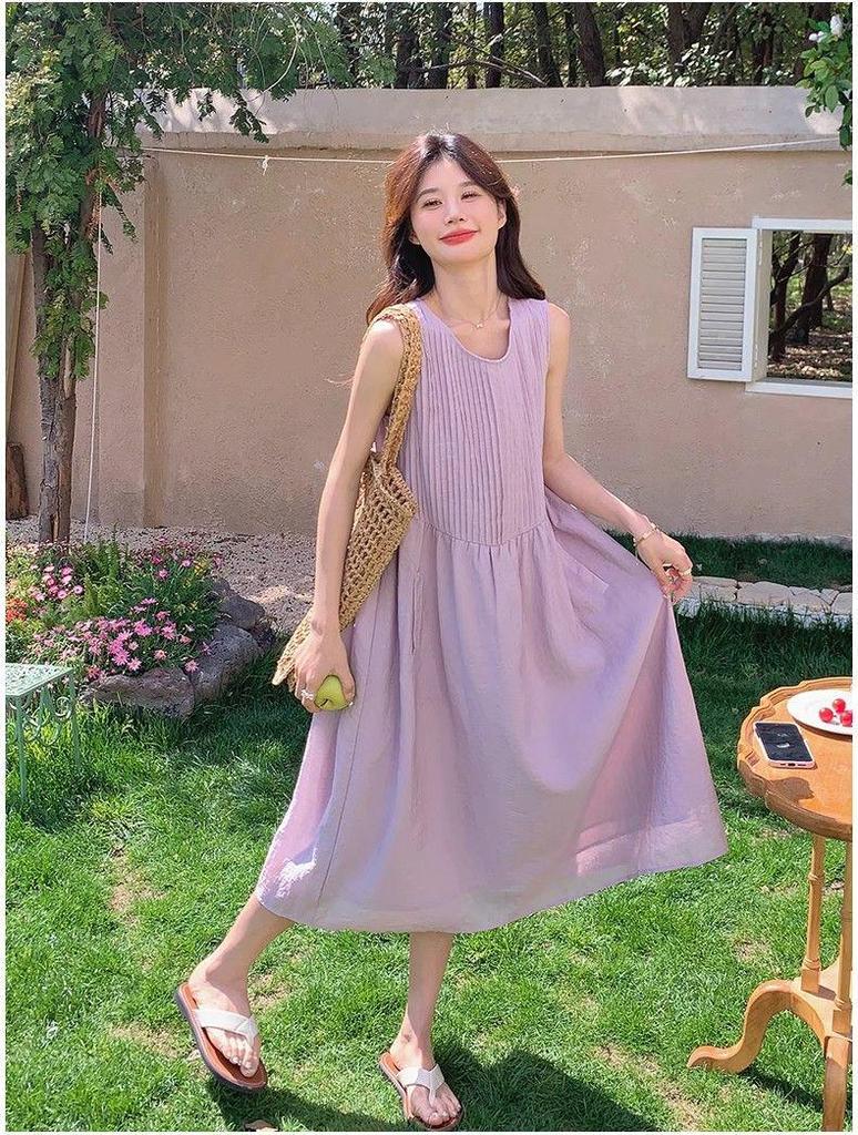 Women's Elegant Purple Sleeveless Camisole Dress for Summer 2025 Seaside Vacations