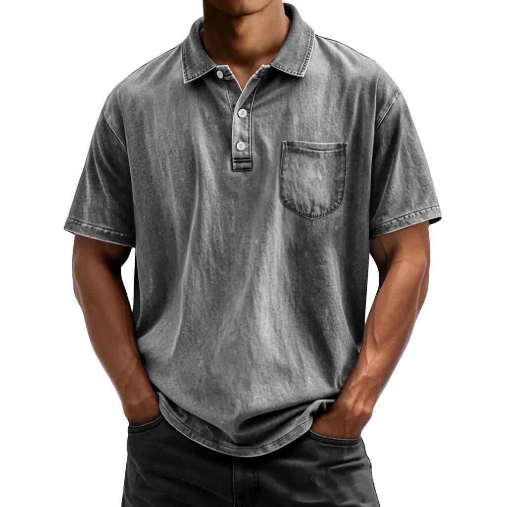 Men's Summer Color Button Short Sleeve Loose Shirt Men's Casual Fashion Tops