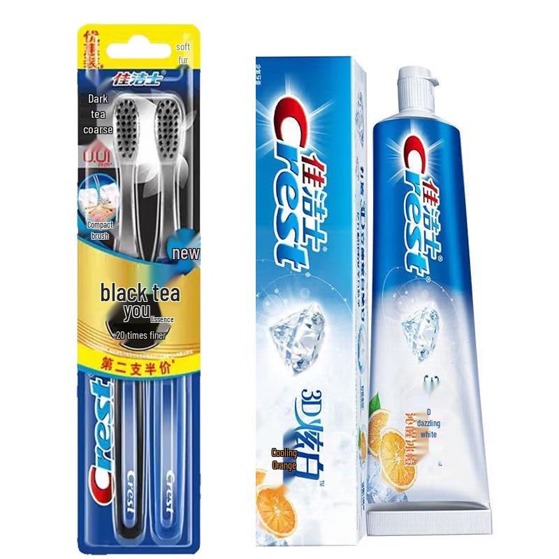 Crest Black Tea Deep Clean Toothbrush (2-Pack) with 3D White Orange Mint Toothpaste