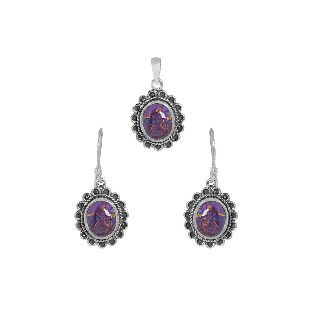 Purple Copper Turquoise Silver Pendant Earring Set, 925 Sterling Silver Handmade Jewelry, Silver Women Jewelry, Gift For Her An0451-310