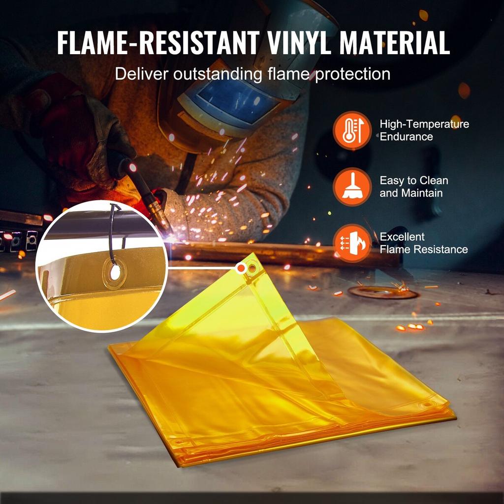 Welding Screen with Frame, 6' x 8' Welding Curtain Screen, Flame-Resistant Vinyl Welding Protection Screen on 4 Swivel Wheel (2 Lockable), Moveable &