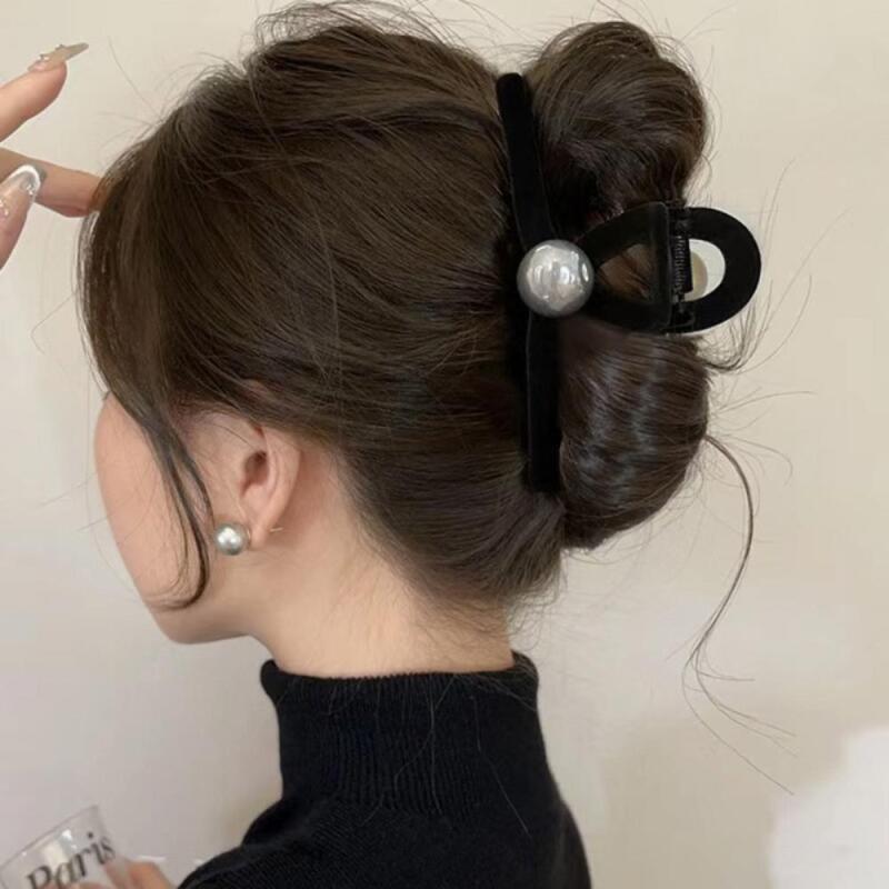 Women s Pearl Slim Hair Velour Clip A33018_Black