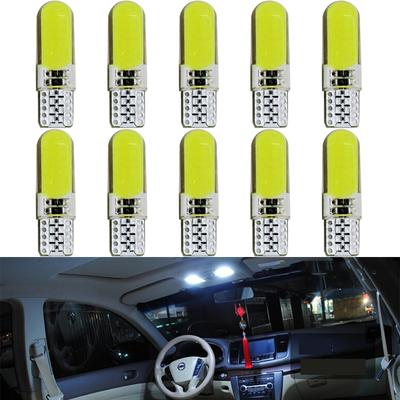 10 PCS T10 W5W LED Bulbs COB 12V 7500K White Car Wedge Side Signal Lights Interior Door Dome Trunk License Plate Lamps Silicone