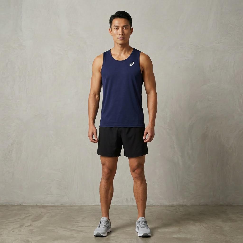 Asics Color Block Logo Casual Sleeveless Running Tank Top Men Tops Blue XT1038-50