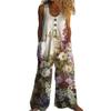 Damen Ärmelloser Jumpsuit mit Blumenmuster, Knopfleiste vorne und Seitentaschen