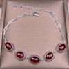 Sterling Garnet Bracelet Vintage Style Geometric Oval Design Minimalist Everyday Fashion Jewelry Women