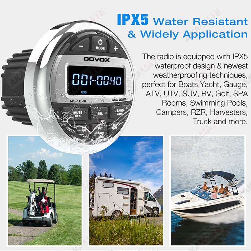 For RV Radio MP3 Media Player Boat Radio Stereo EQ Bluetooth Audio Radio FM AM Receiver Fit for Yacht ATV UTV SPA RZR