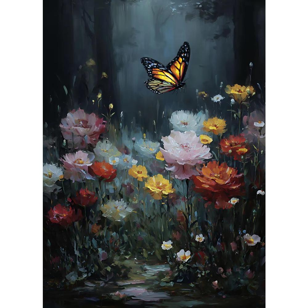 Butterflies Roses Wildflower Meadow Poster Canvas Print Wall Art Moody Gothic for Living Room Home Decor Cuadros