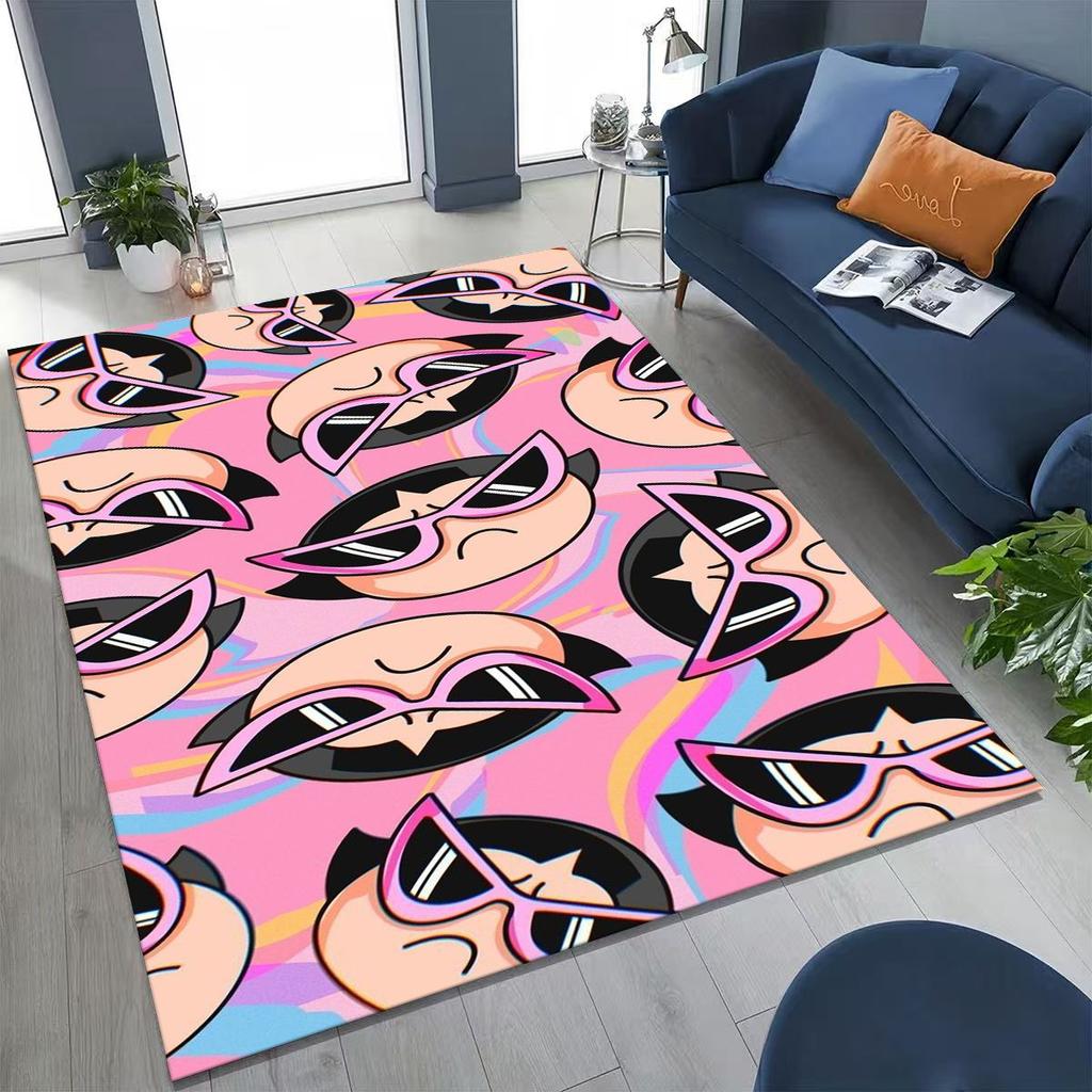 Cartoon P-Powerpuff Girl Cute Art Carpet Rug for Bedroom Living Room Sofa Home Doormat Decor,Large Kid Non-slip Floor Mat