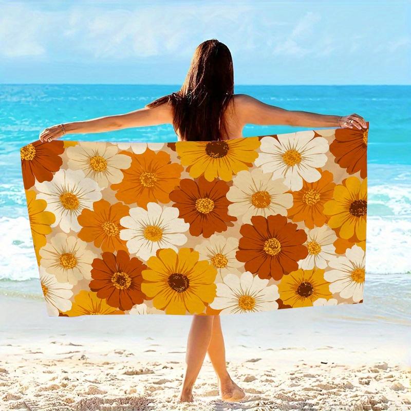 Vintage Herbst Blumen Orange Gelb Weiß Strandtuch, Weiche Mikrofaser Unisex für Schwimmen Reisen Camping