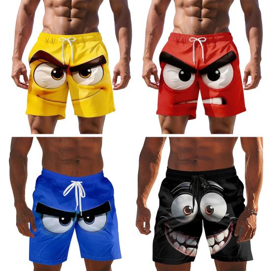 Men Shorts Elastic Waist Tie Cartoon 3D Printed Casual Shorts with Pockets Loose Fit Lightweight Breathable Beach Vacation Sports Shorts