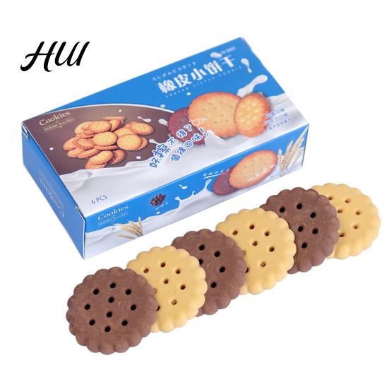 Chocolate Color Eraser 6Pcs Student Soft Rubber Biscuit-Shaped Erasers Decorative Child-friendly Wavy Edge Back to School Stationery Realistic Biscuit A