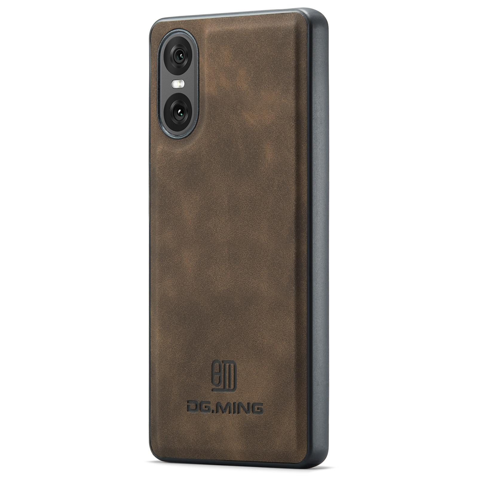 

DG.MING For Sony Xperia 10 VI Case PU Leather+PC+TPU Hybrid Phone Cover Coffee
