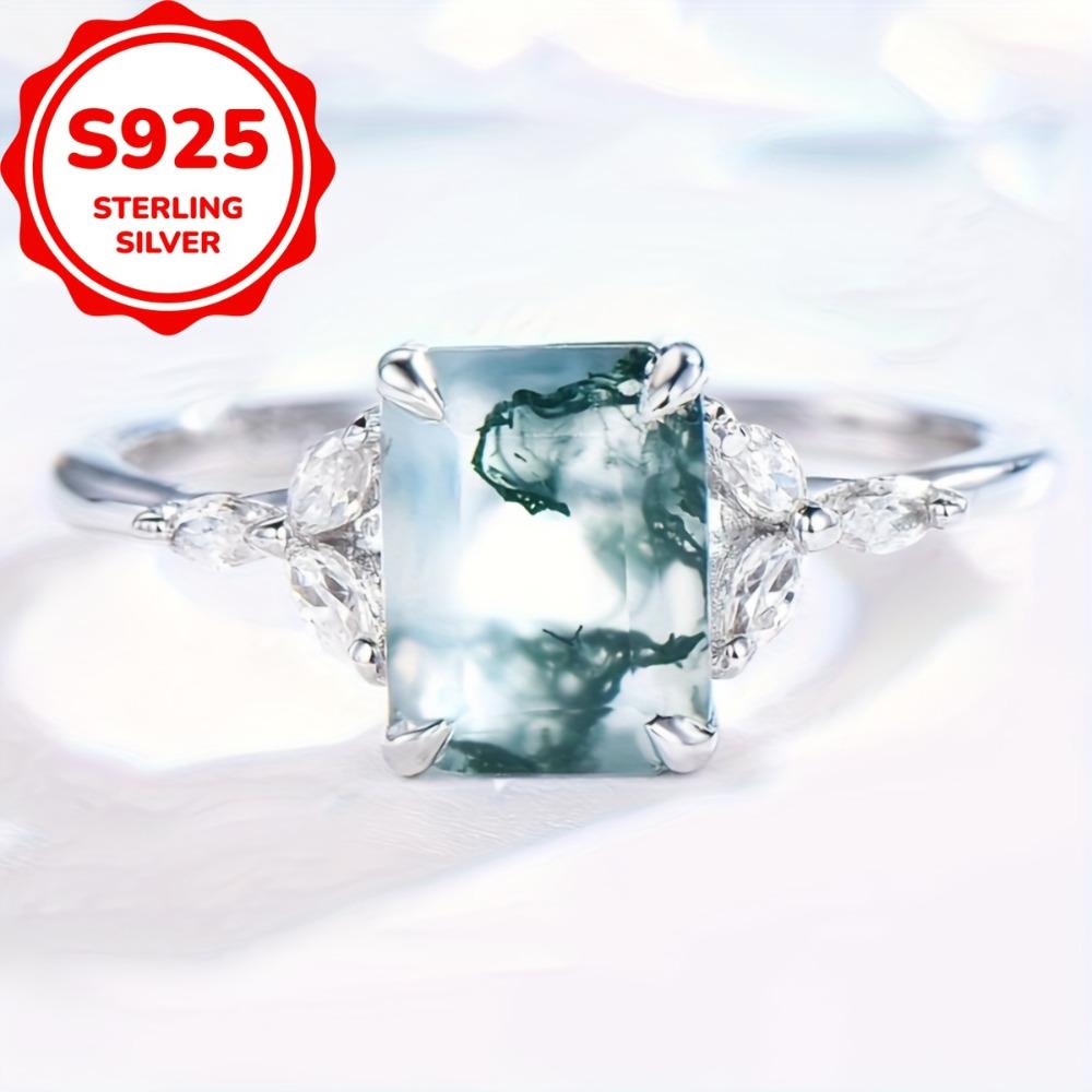 

Кольцо из стерлингового серебра 925 пробы в богемном стиле с натуральным зеленым моховым агатом для женщин, свадебное, помолвочное, подарочное 9 серебряный