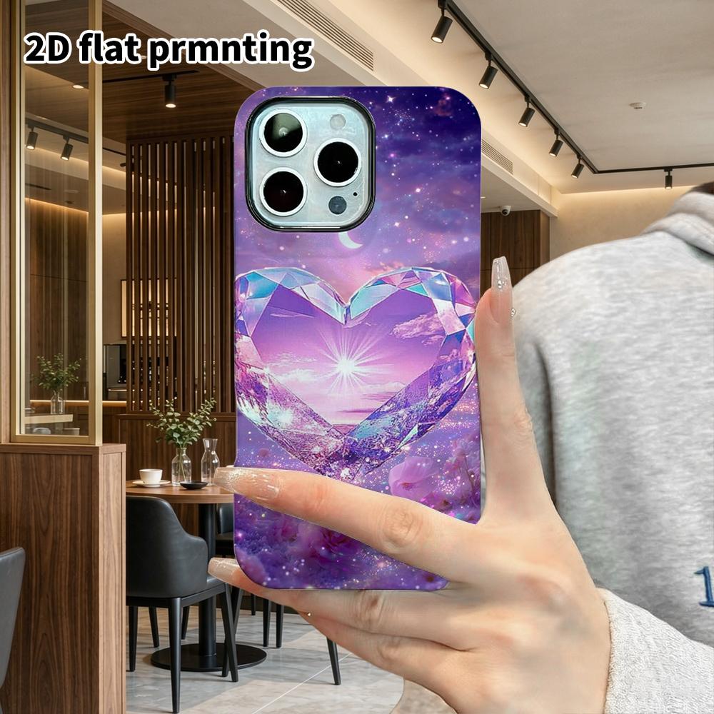 Phone Case: 2D Flat Design Suitable for iPhone 18, 17, 16, 15, 14, 13 Pro Film Protection Case, Couple Style, Purple Fantasy Heart, Christmas and Hall