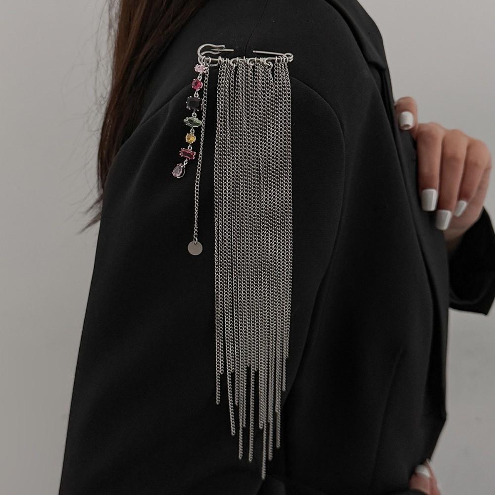 Paper Clip Shape Golden Beaded Tassel Brooch Light Luxury Style Tassel Ornaments Girl Gift