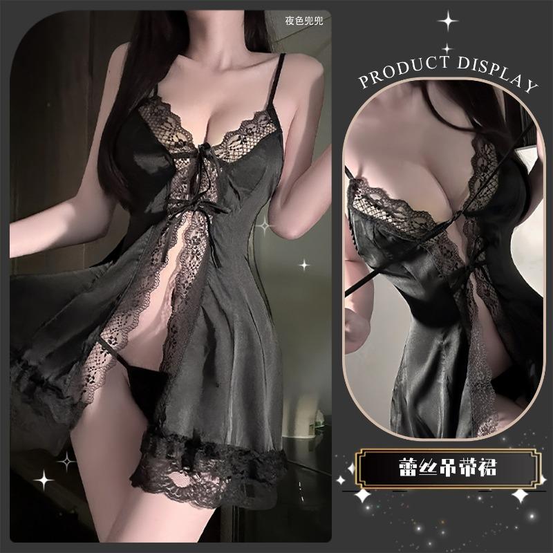 Sexy Lingerie Sexy Front Open Placket Deep Seduction Pajamas Women Hollow Lace-up Free Uniform Seduction Pajamas 6