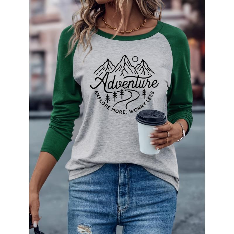 Women's Adventure Hiking Graphic Print Raglan Long Sleeve T-Shirt