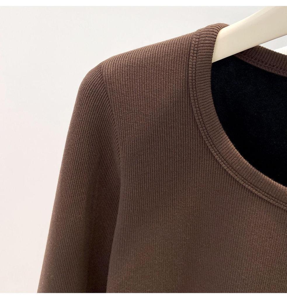 Women's European Style Velvet-Lined Long Sleeve Slimming T-Shirt for Autumn/Winter