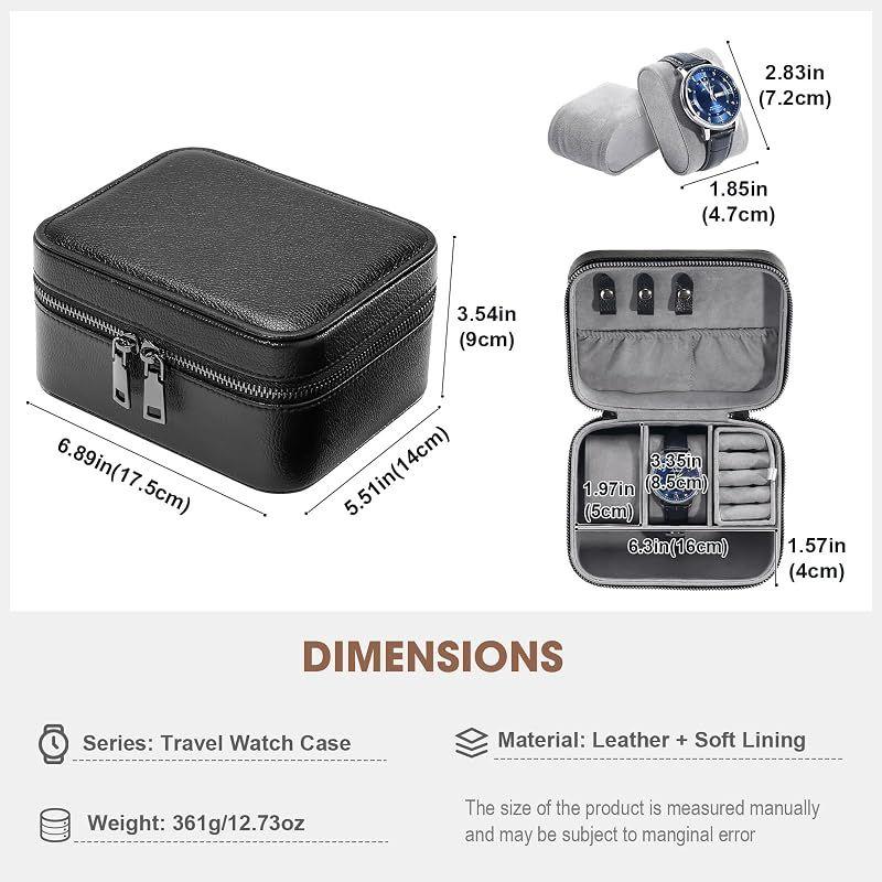Used [New] ProCase Travel Watch Case, Storage for 2 Watches, Men's, PU Leather, Accessories Organizing, Portable - Black