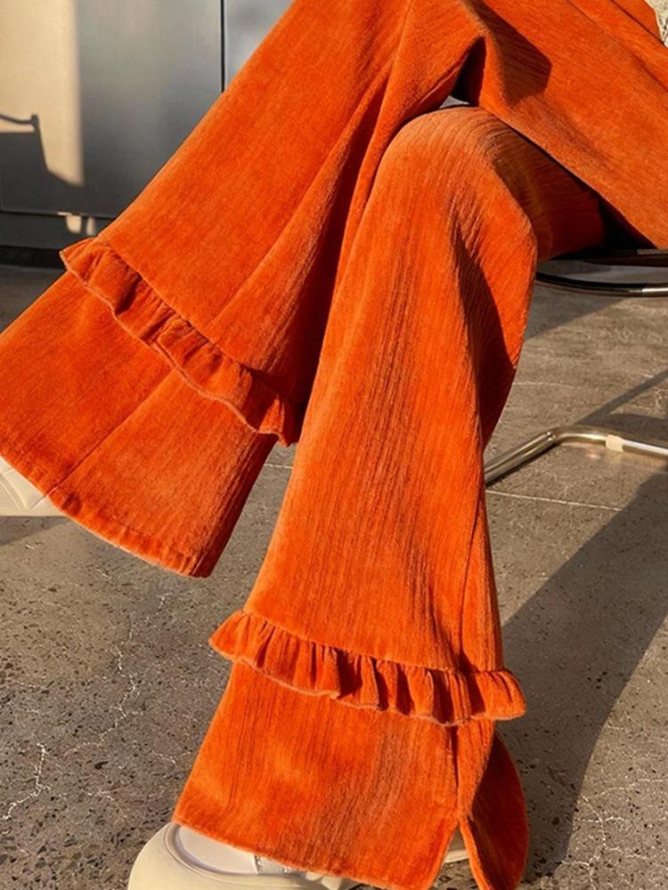 

Women s Plus Size Orange Corduroy Pants with Micro Flare Trim - New Autumn/Winter Collection 3XL Recommended for 190-240 Jin оранжевый