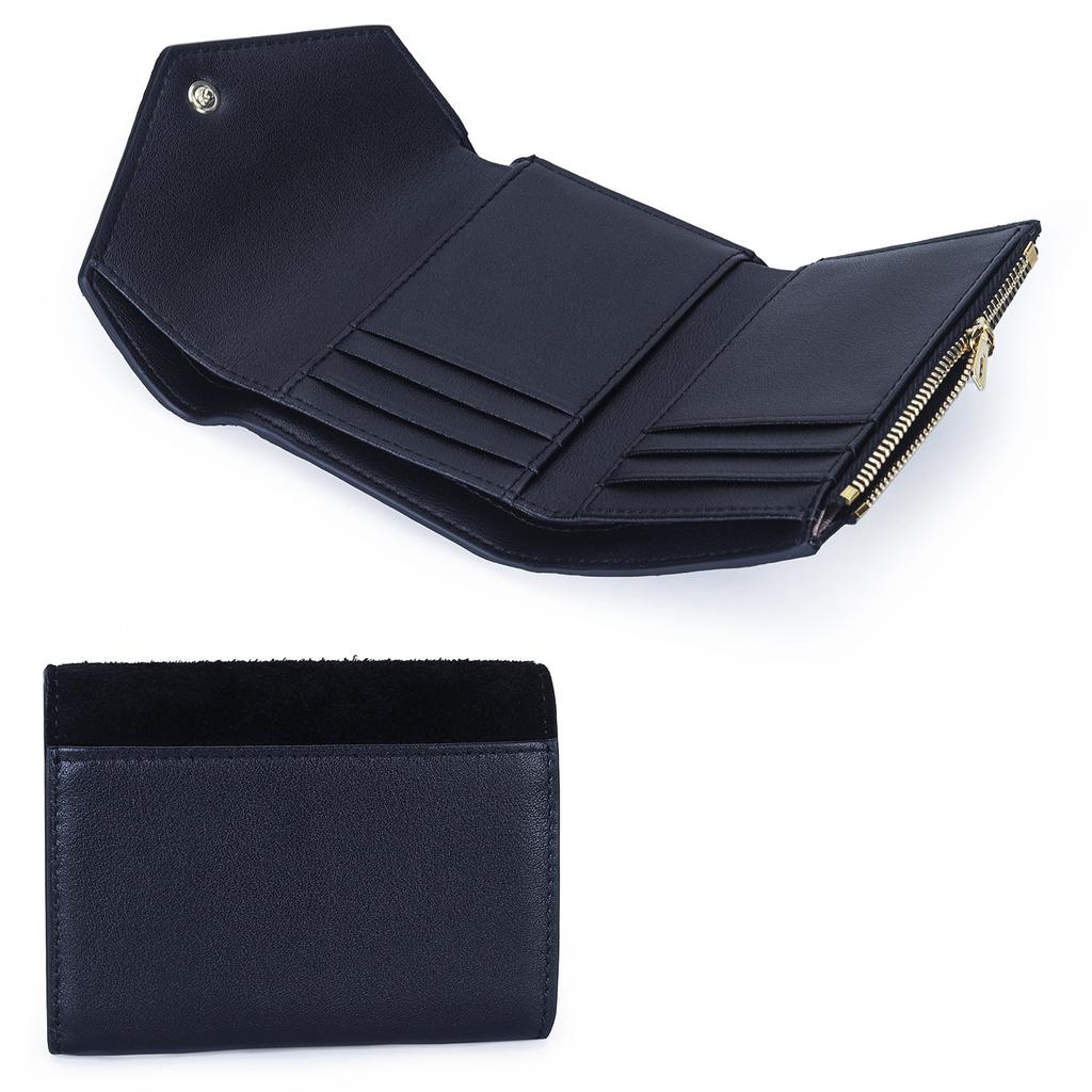 Fashion Envelope Leather Trifold Wallet - Snap Button Card Organizer with Zipper Pocket, Elegant Short Clutch for Women