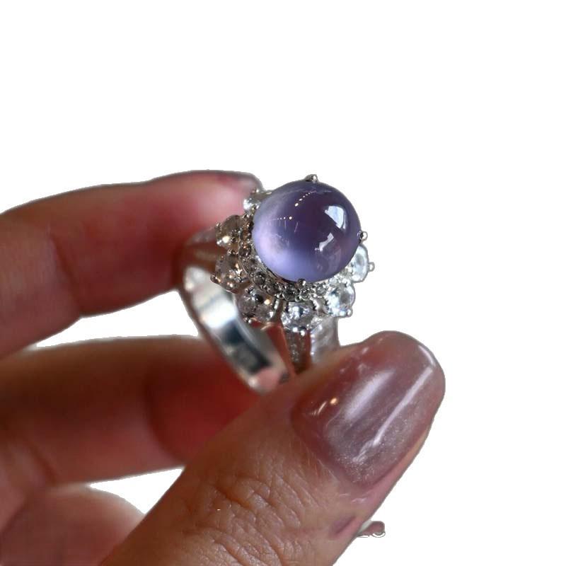 Ice Through Purple Beads Full of Diamonds Ring, Cold Feeling, Light Luxury Temperament, High Value, Exquisite Daily Versatile Index Finger Ring