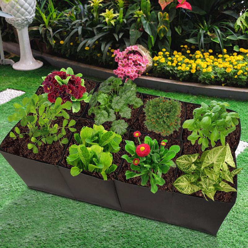8 Grids Garden Raised Planting Bed Non-Woven Fabric Raised Garden Bed Square Garden Flower Grow Bag Vegetable Planter Pot