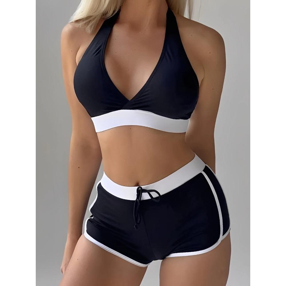 

2026 High Waist Bikinis Women Padded Halter Swimwear Female Sexy Sporty Swimsuit Bathers Bathing Swimming Swim Suit Beachwear XXL чёрный