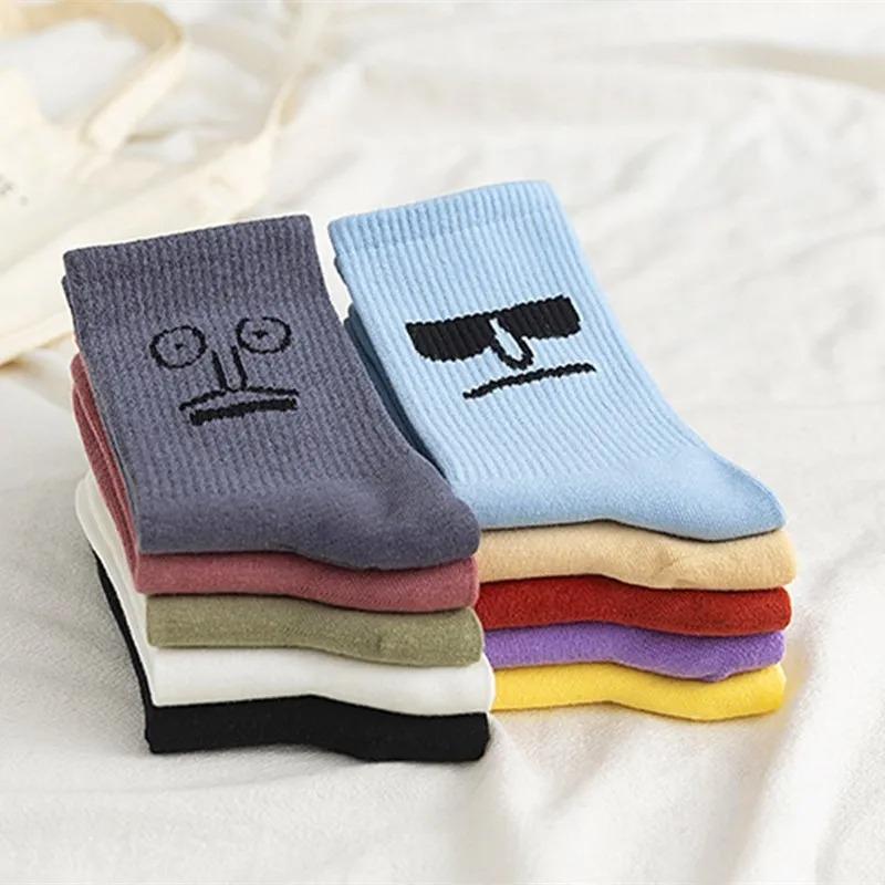 3 Paar Socken Damensocken Wadensocken Koreanische Socken mit schrulligem Ausdruck Cartoon-Trendsocken im College-Stil