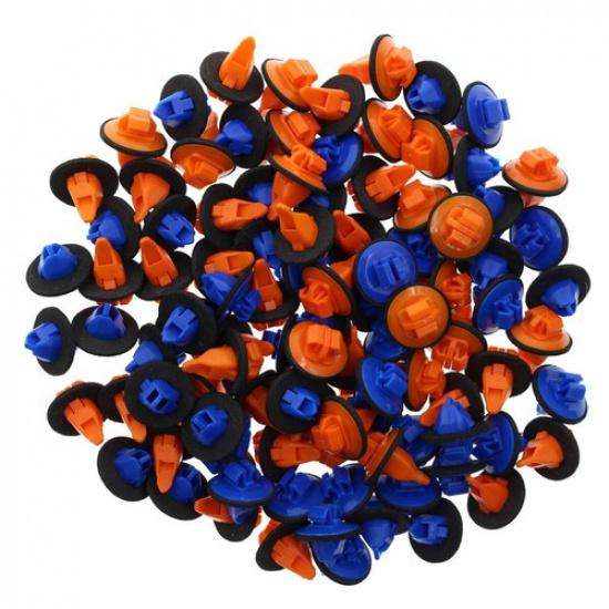 Set of 100: Orange & Blue Trim Moulding Clips For Toyota 75395-35070 75396-35020