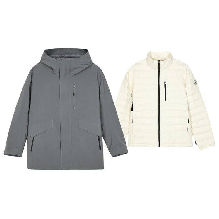 Skechers Solid Color Outdoor Warm Two-Piece Jacket Men jackets Quiet-Gray L423M169-00AV