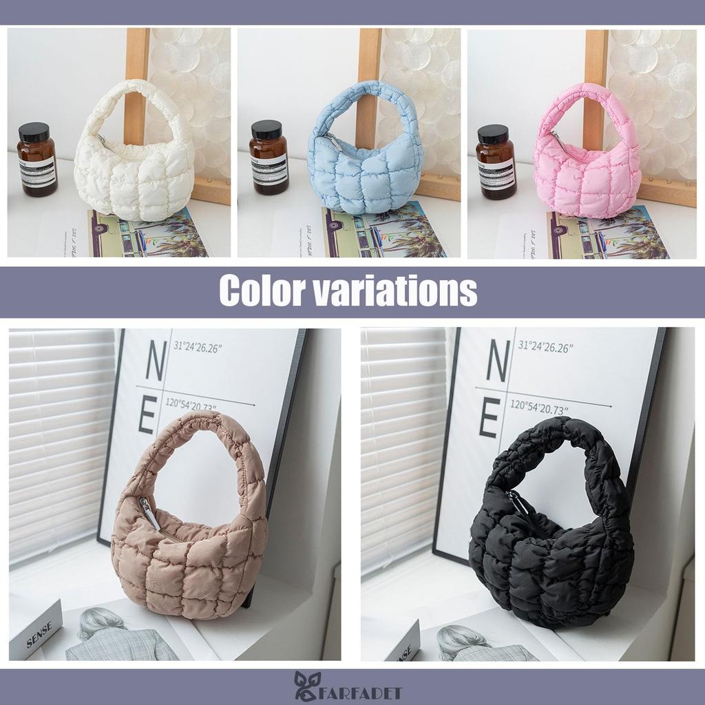 FARFADET Quilted Mini Tote Bag for Simple Tote Bag for and Fluffy Nylon Handbag with A Great Gift for Women, Lightweight, Stylish, Cute, Casual,