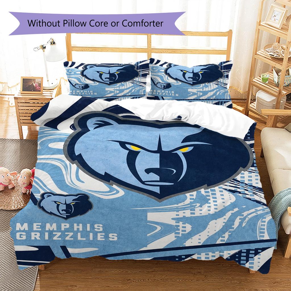 Memphis Grizzlies Pattern Bedding Set Quilt Cover Pillowcase Home Decor Gift (1 * Duvet Cover + 2 * Pillowcase, Without Core)