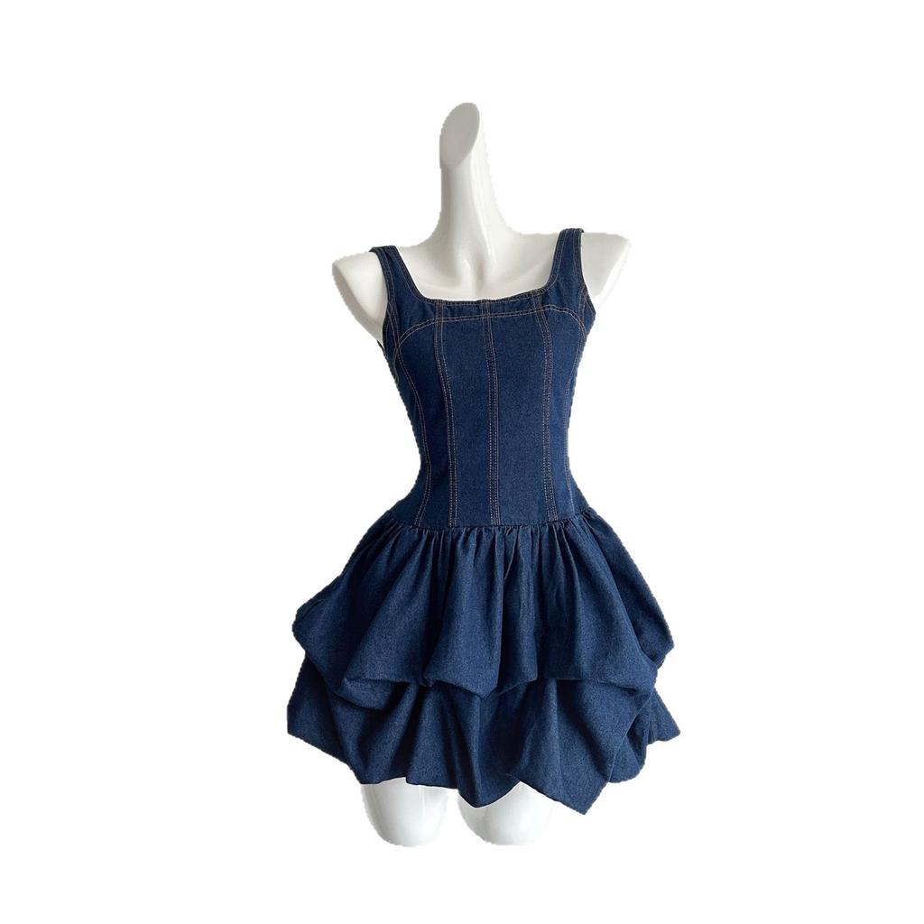 Denim tutu skirt denim denim bud French waist thin dress short skirt