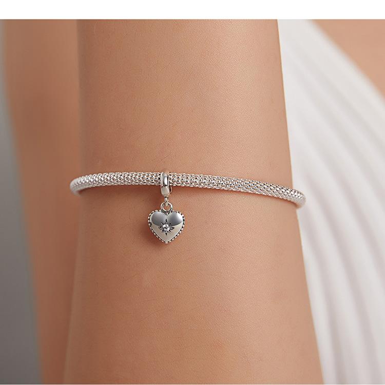 Starburst Love Diy Bracelet Pendant, Diamond Heart S925 Silver Beads Accessories Scx132