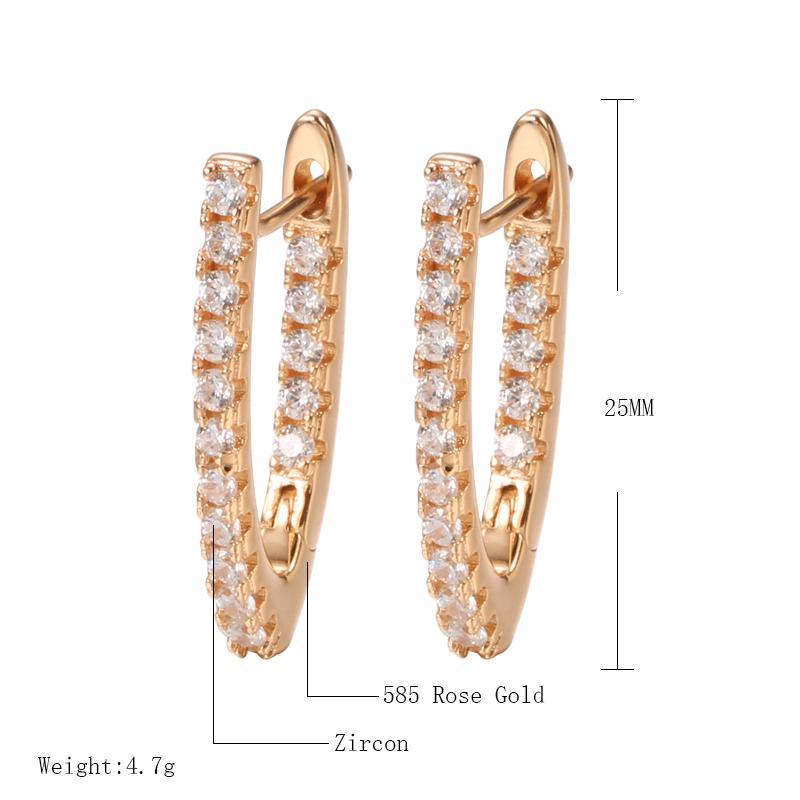 New V Shape Long Earrings For Women  Rose Gold Natural Zircon Dangle Earrings Girl Wedding Party Glossy Fine Jewelry