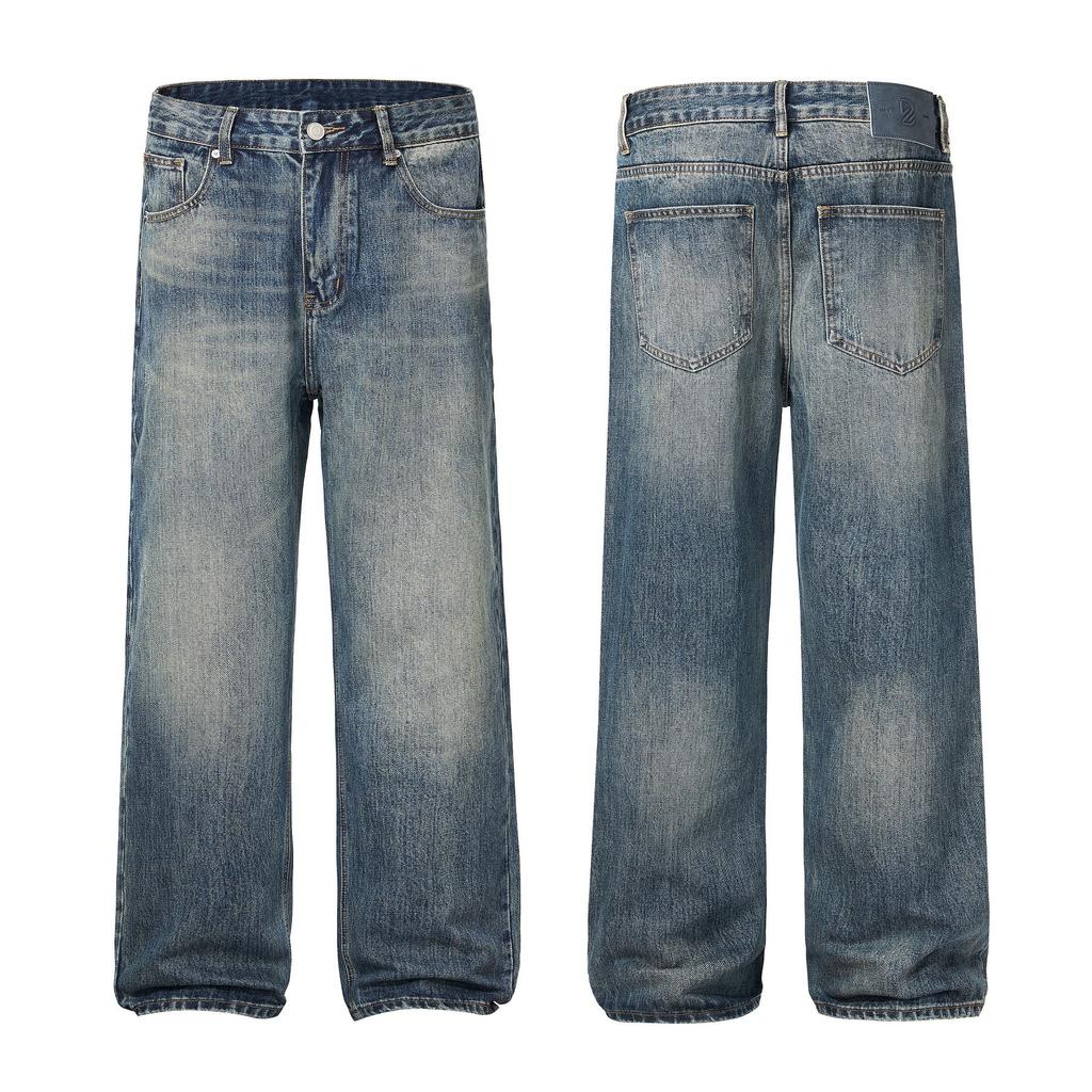 New American Retro High Street Jeans Men's Loose Straight Wide-leg Trousers