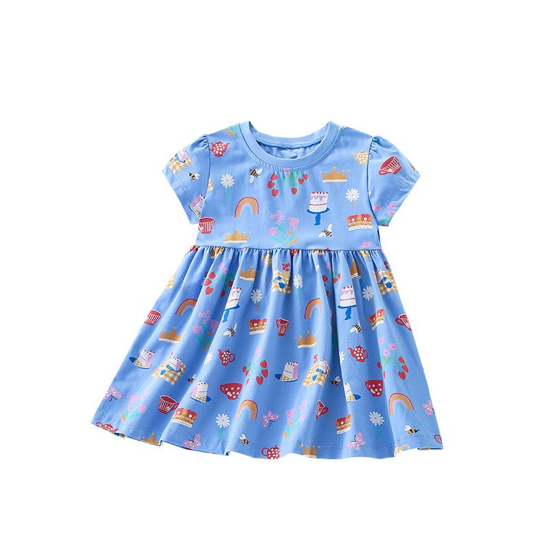Girls Skirt Summer Dress New Foreign Style Children's Round Neck Short Sleeve Princess Dress Children's Dress