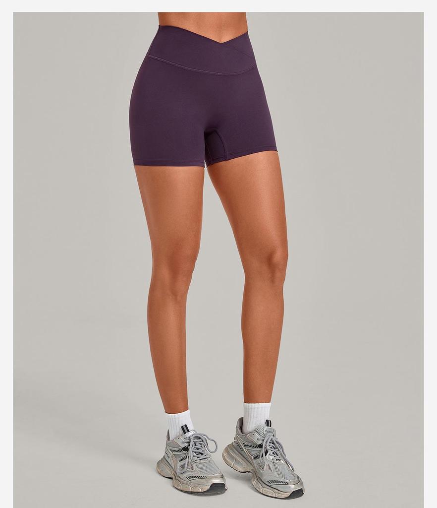 High-Waisted Transparent Nude Yoga Shorts with Cross Waistband for Running and Cycling