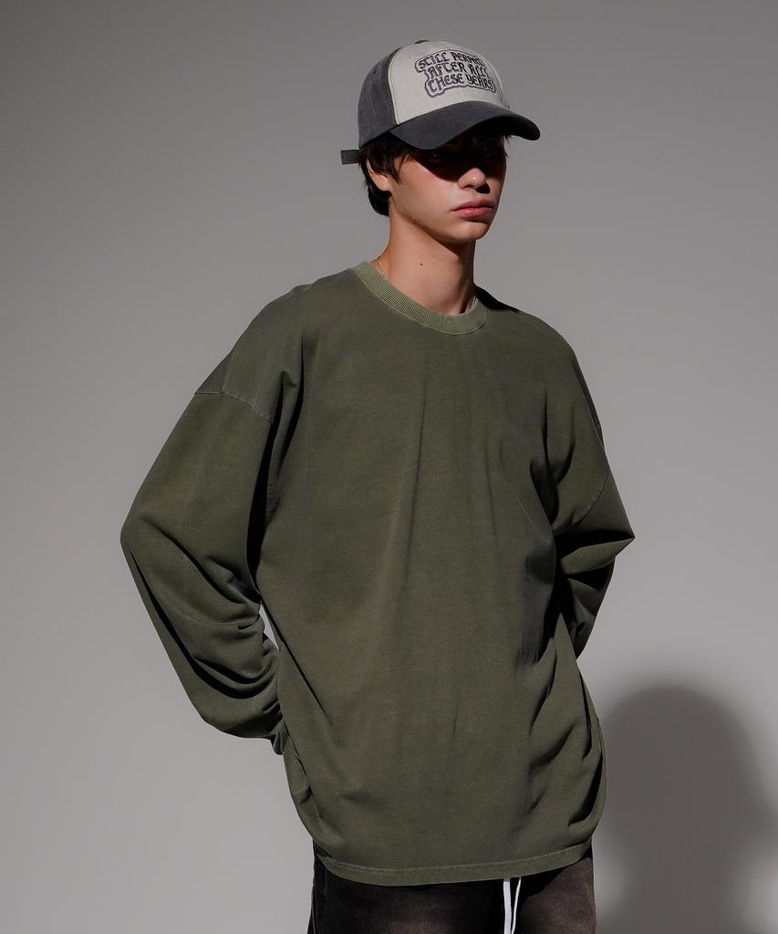 EZKATON New Season Pigment Long Sleeve T-Shirt Khaki Kmlt6811