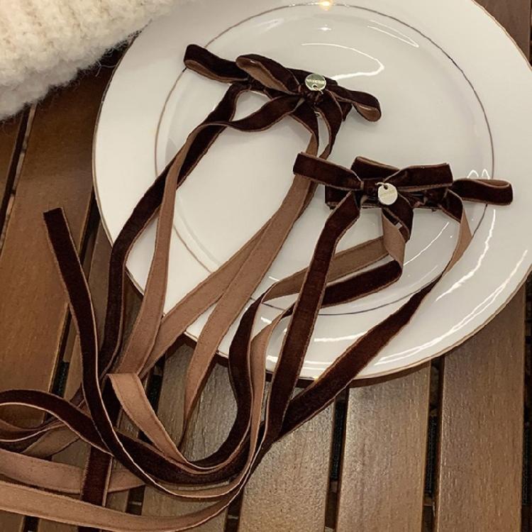 Velvets Bowknot Hair Clip Long Ribbon Hairpins Hair Accessories Hair Side Clips