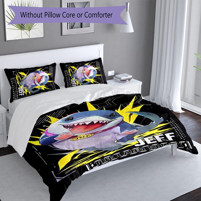 3pcs Jeff the Land Shark2 Pattern Bedding Set Duvet Cover Set Includes Duvet Cover &pillowcases, Perfect All Season Bedroom Decoration & Gift