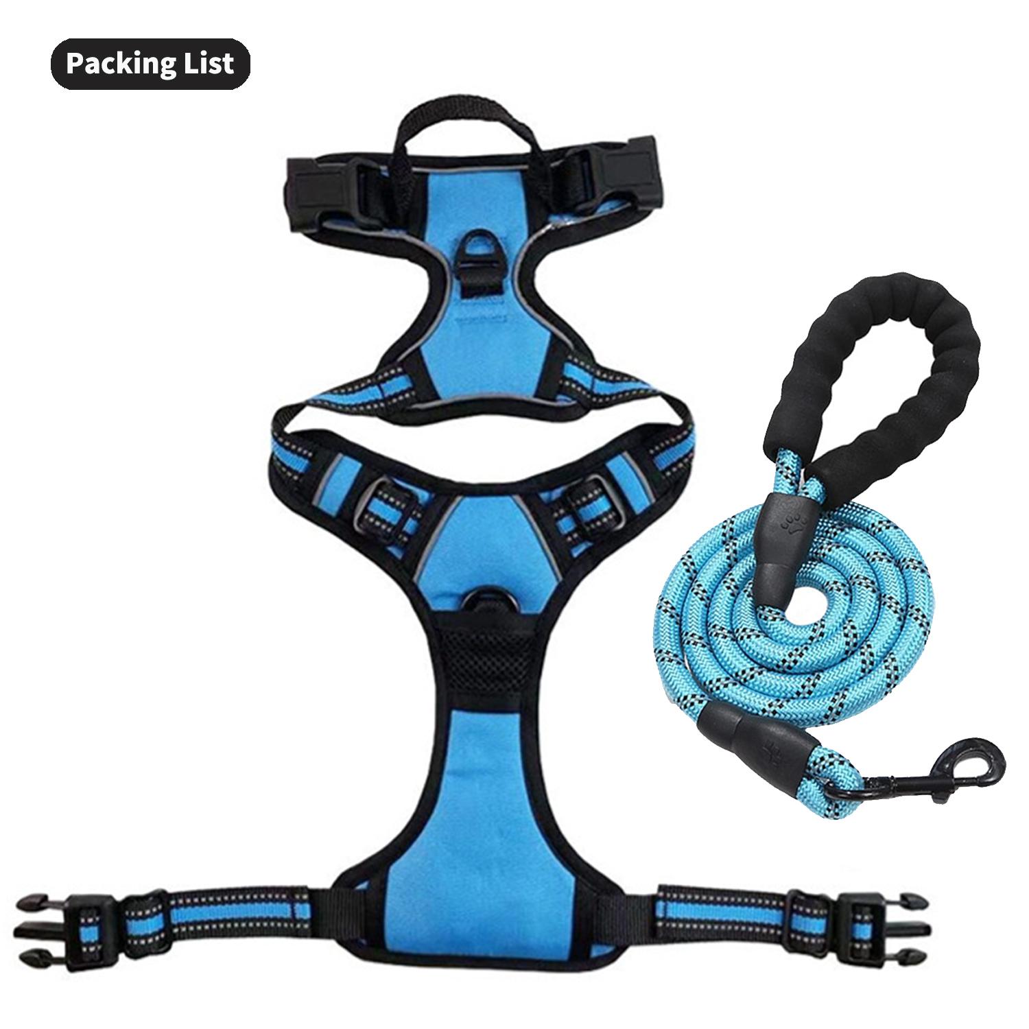 

Прочный поводок для собак 150 см/5 футов для маленьких, больших и средних собак, веревочный поводок с жилетом и светоотражающими полосками XL (Neck 48cm-75cm) синий