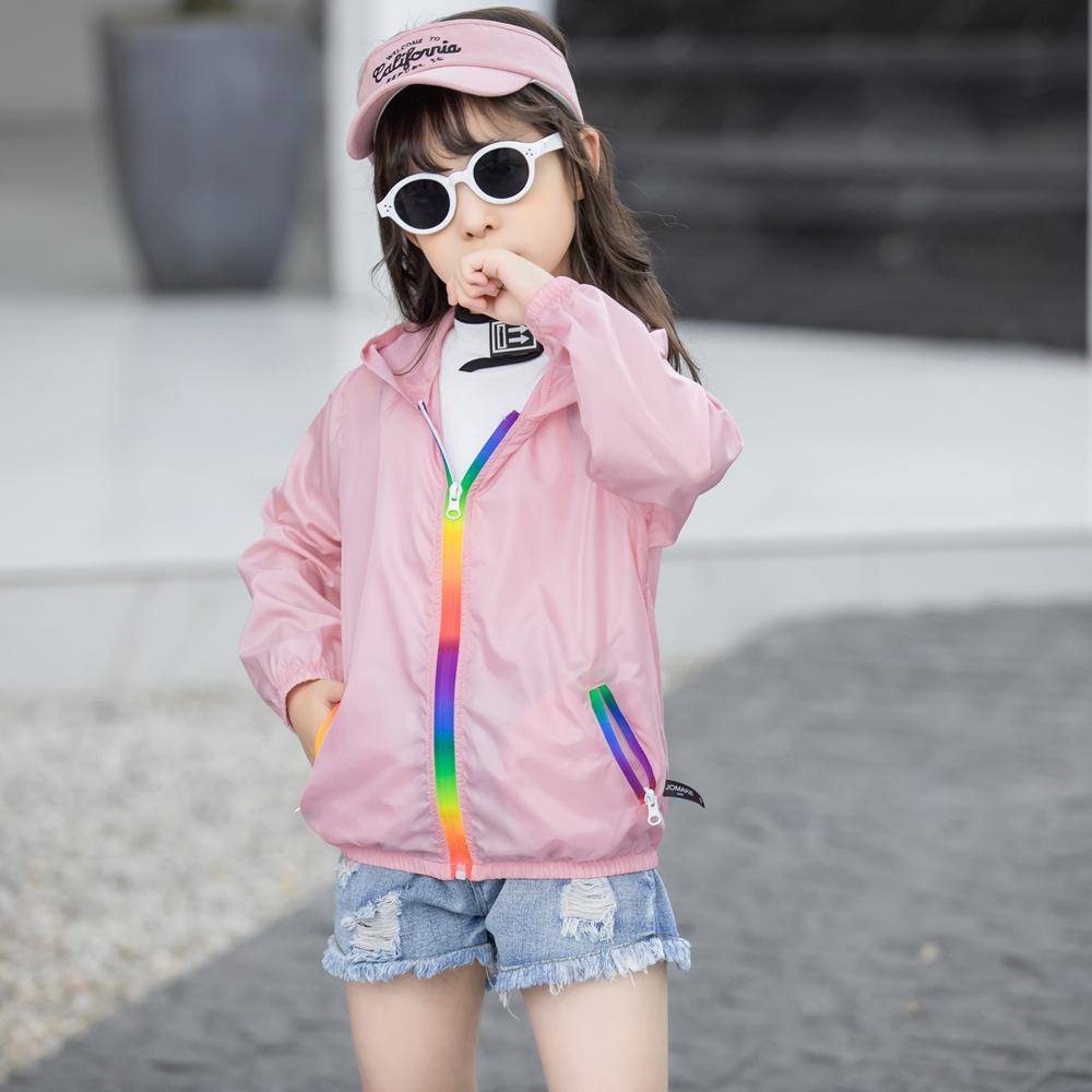 Children's Children's Sunscreen Jacket Boys and Girls Skin Coat Rainbow Hooded Sunscreen Clothing Air Conditioning Shirt