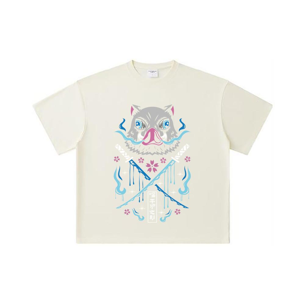 

Хлопковая футболка унисекс плотностью 260 г/м², двойная пряжа, 32 счет, 100% хлопок, с принтом Иноске из Demon Slayer V97 S абрикосовый